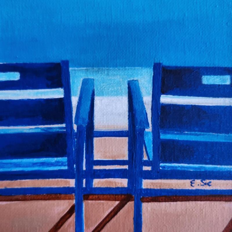 Peinture Chaises bleues niçoises  par Sie Evelyne | Tableau Figuratif Scènes de vie Acrylique