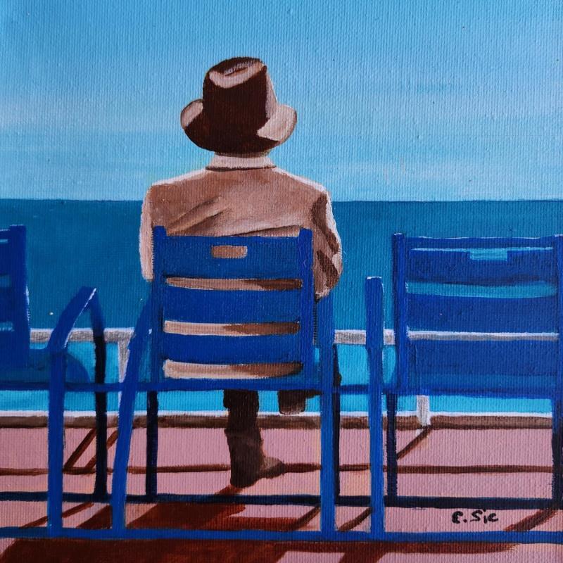 Painting Chaises bleues en hiver by Sie Evelyne | Painting Figurative Acrylic Life style, Pop icons