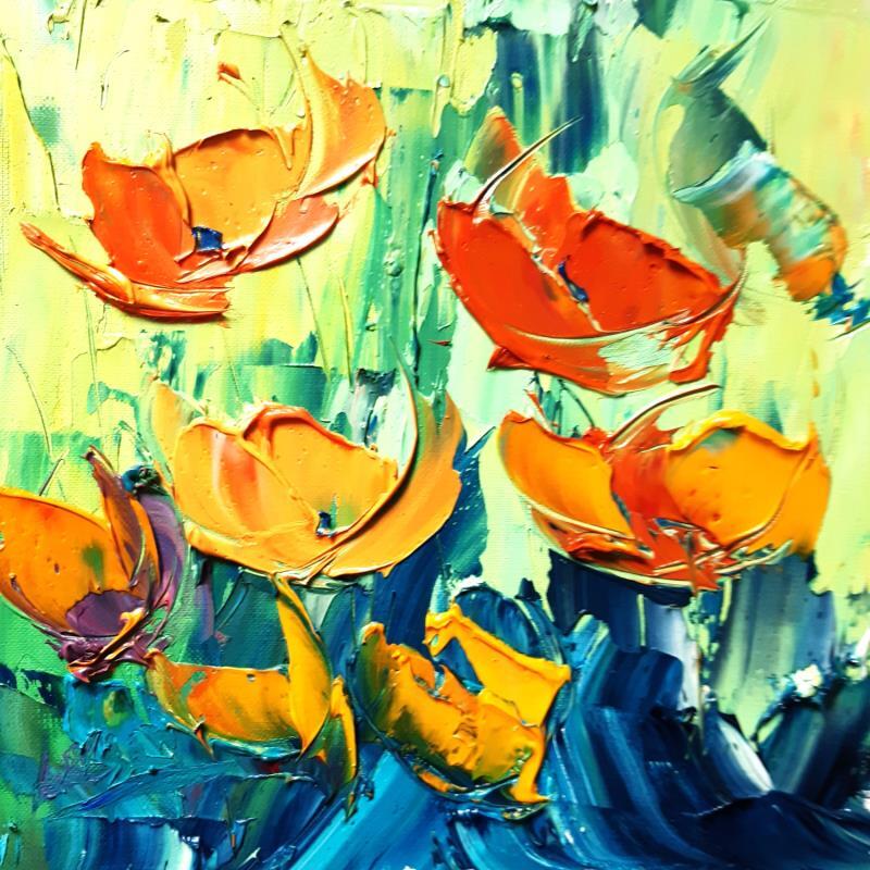 Painting SKYLINE YELLOW FLOWER  by Laura Rose | Painting Figurative Oil Nature, Pop icons