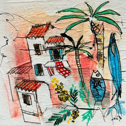 Gemälde Mimosa von Colombo Cécile | Gemälde Naive Kunst Acryl, Aquarell, Collage, Pastell, Tinte Landschaften