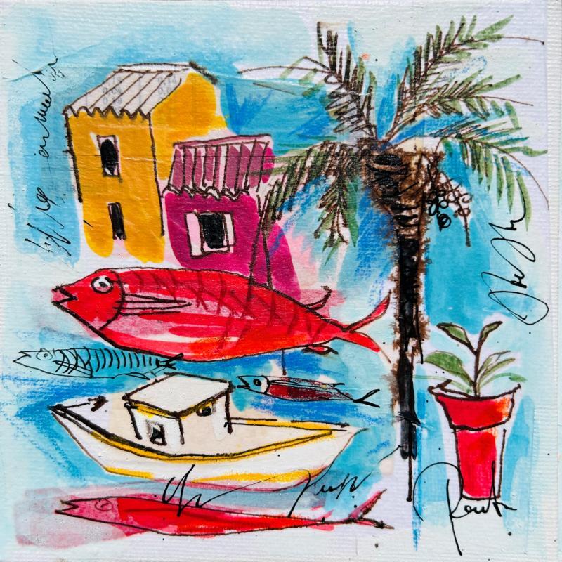 Painting Regard en Provence by Colombo Cécile | Painting Naive art Landscapes Marine Nature Watercolor Acrylic Gluing Ink Pastel