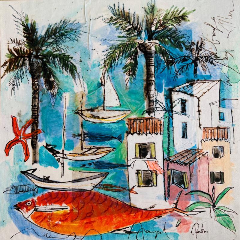 Painting Oasis bohème by Colombo Cécile | Painting Naive art Landscapes Watercolor Acrylic Gluing Ink Pastel
