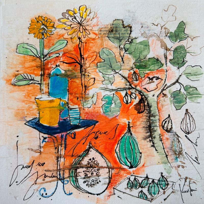 Peinture L'odeur de la figue par Colombo Cécile | Tableau Art naïf Acrylique, Aquarelle, Collage, Encre, Pastel Nature