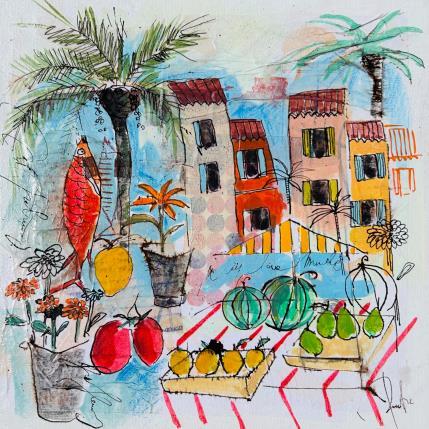 Painting Saveurs sur le cours Salera by Colombo Cécile | Painting Naive art Acrylic, Gluing, Ink, Pastel, Watercolor Landscapes, Nature