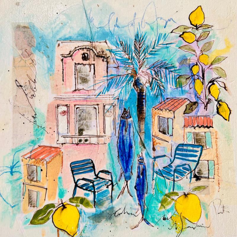 Peinture Un jour à Nice par Colombo Cécile | Tableau Art naïf Acrylique, Aquarelle, Collage, Encre, Pastel Nature, Paysages, Scènes de vie