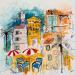Peinture Esprit Rivièra par Colombo Cécile | Tableau Art naïf Paysages Nature Scènes de vie Aquarelle Acrylique Collage Encre Pastel