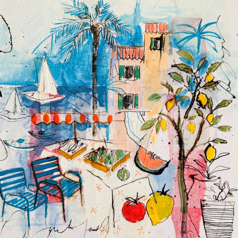 Gemälde Pepite insulaire von Colombo Cécile | Gemälde Naive Kunst Acryl, Aquarell, Collage, Pastell, Tinte Alltagsszenen, Landschaften, Natur