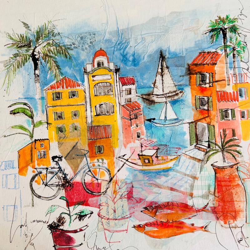 Gemälde Quartier niçois von Colombo Cécile | Gemälde Naive Kunst Acryl, Aquarell, Collage, Pastell, Tinte Alltagsszenen, Landschaften, Natur