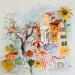 Peinture Jour de marché par Colombo Cécile | Tableau Art naïf Paysages Nature Scènes de vie Aquarelle Acrylique Collage Encre Pastel