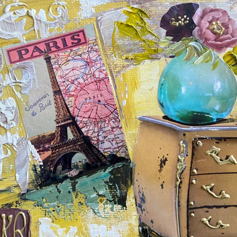 Peinture I love Paris  par Romanelli Karine | Tableau Figuratif Urbain Scènes de vie Acrylique Collage
