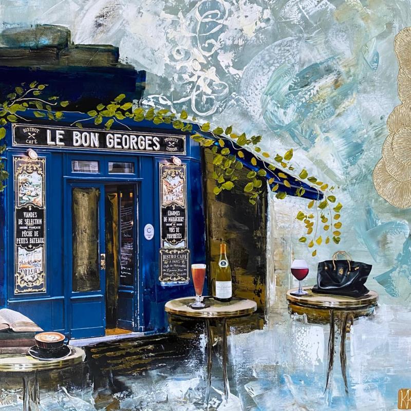 Peinture Le bon Georges  par Romanelli Karine | Tableau Figuratif Urbain Scènes de vie Acrylique Collage Posca Pastel Papier