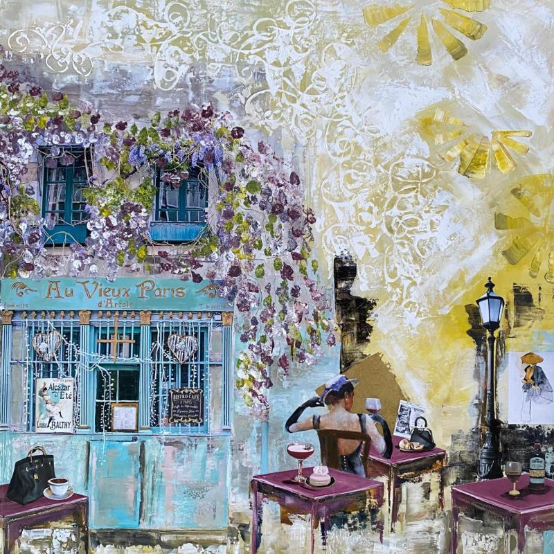 Gemälde A l’ombre des glycines  von Romanelli Karine | Gemälde Figurativ Landschaften Alltagsszenen Acryl Collage Posca Pastell