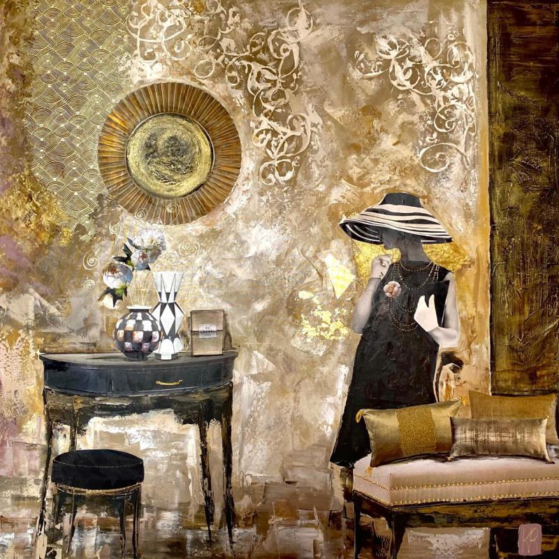 Peinture Un samedi à Paris  par Romanelli Karine | Tableau Figuratif Mode Scènes de vie Acrylique Collage Posca Pastel Feuille d'or