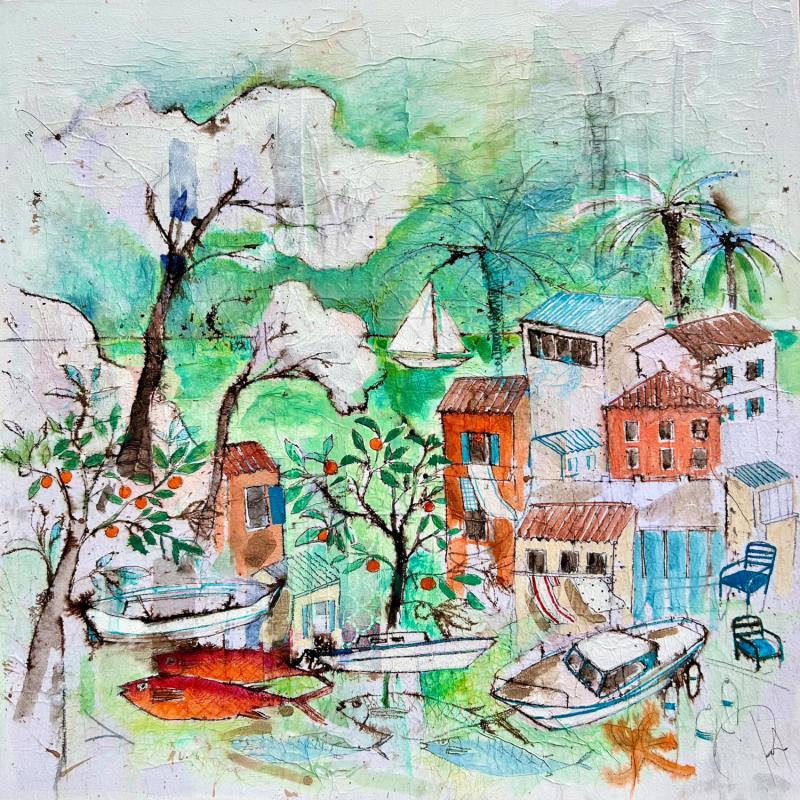 Painting Mer menthe à l' eau by Colombo Cécile | Painting Figurative Acrylic, Gluing, Ink, Pastel, Watercolor Landscapes, Life style