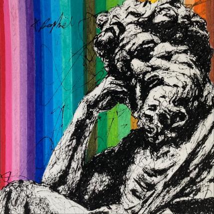 Peinture Homme et arc en ciel  par André Raphaël | Tableau Figuratif Portraits, Scènes de vie, Urbain