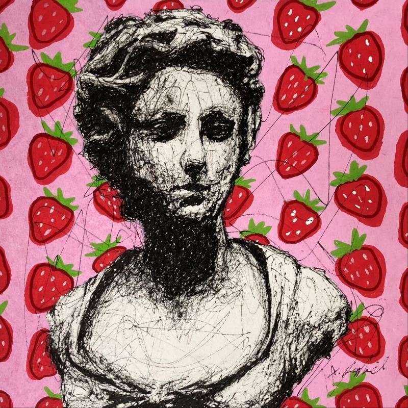 Peinture Femme aux fraises par André Raphaël | Tableau Figuratif Acrylique Portraits