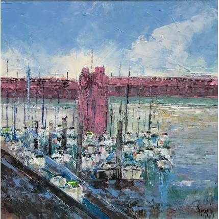 Painting Pont rose 2 by Dessein Pierre | Painting Figurative Oil Marine