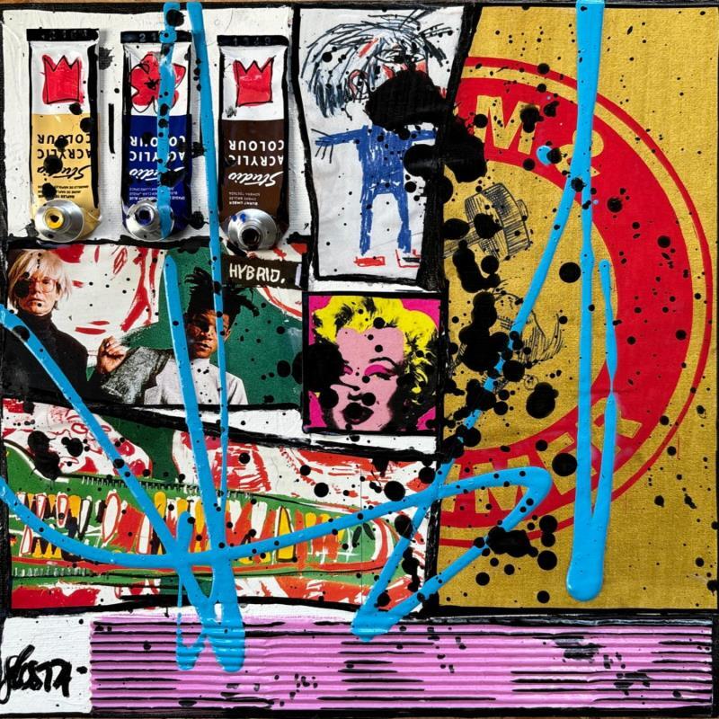 Painting Basquiat x Warhol by Costa Sophie | Painting Pop-art Acrylic, Gluing, Upcycling Pop icons