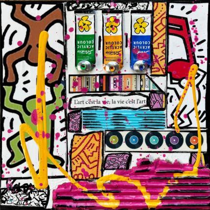 Painting Tribute to K. Haring by Costa Sophie | Painting Pop-art Acrylic, Gluing, Upcycling Pop icons