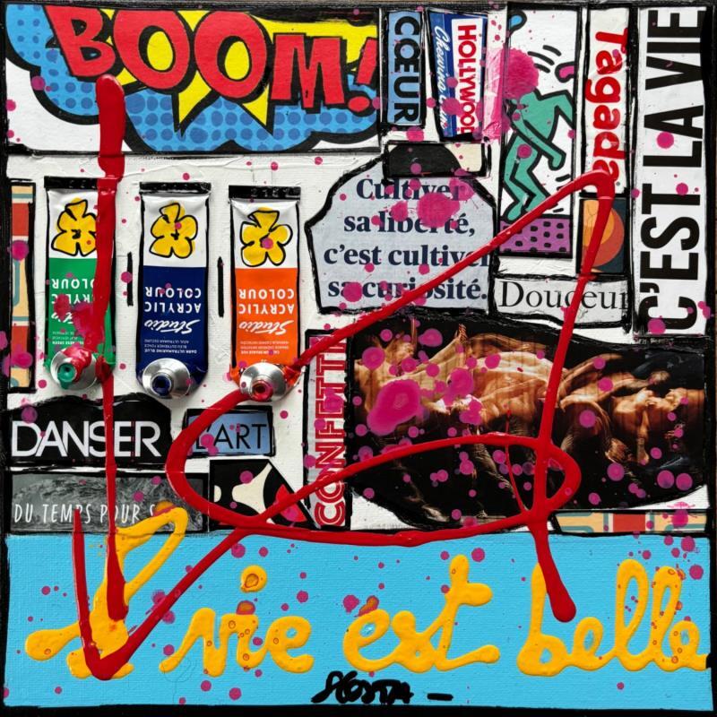 Gemälde Boom, la vie est belle! von Costa Sophie | Gemälde Pop-Art Acryl, Collage, Upcycling