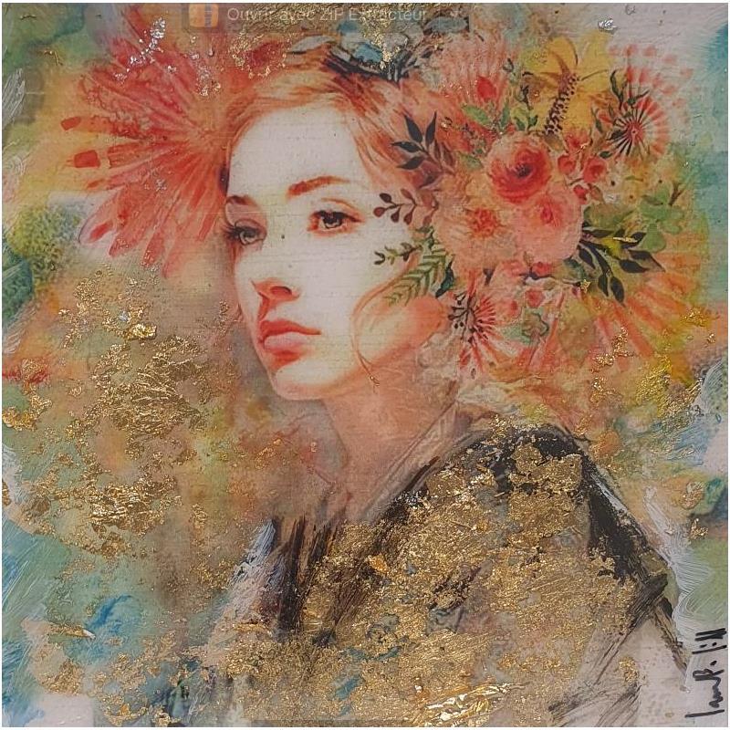 Painting Paqui dorada by Bofill Laura | Painting Figurative Portrait Nature Acrylic Resin