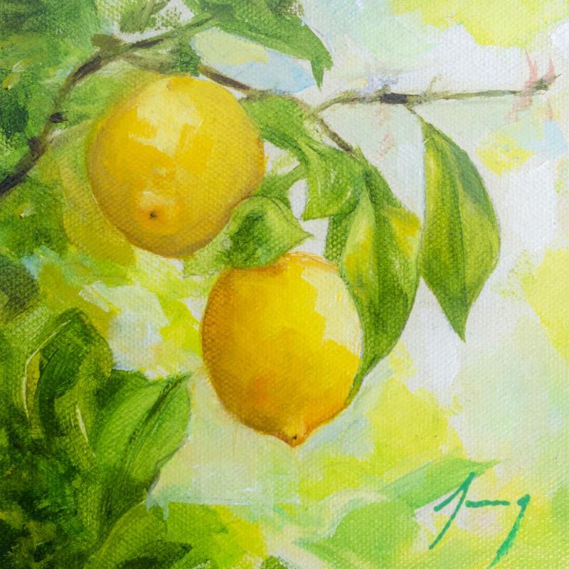 Peinture Citrons sur la branche par Jung François | Tableau Figuratif Huile Nature