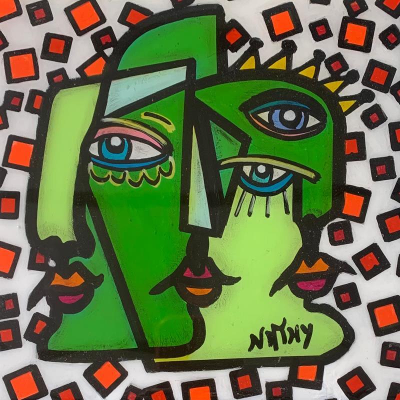 Painting GREEN TRINITÉ CUBES by Nathy | Painting Pop-art Pop icons Acrylic