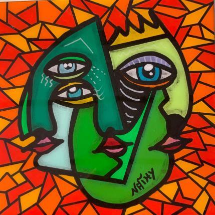 Peinture GREEN TRINITÉ MOSAICA par Nathy | Tableau Pop-art Acrylique Icones Pop