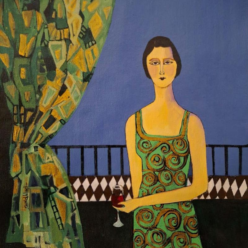 Peinture A cabernet on my balcony par Sundblad Silvina | Tableau Figuratif Acrylique, Pastel