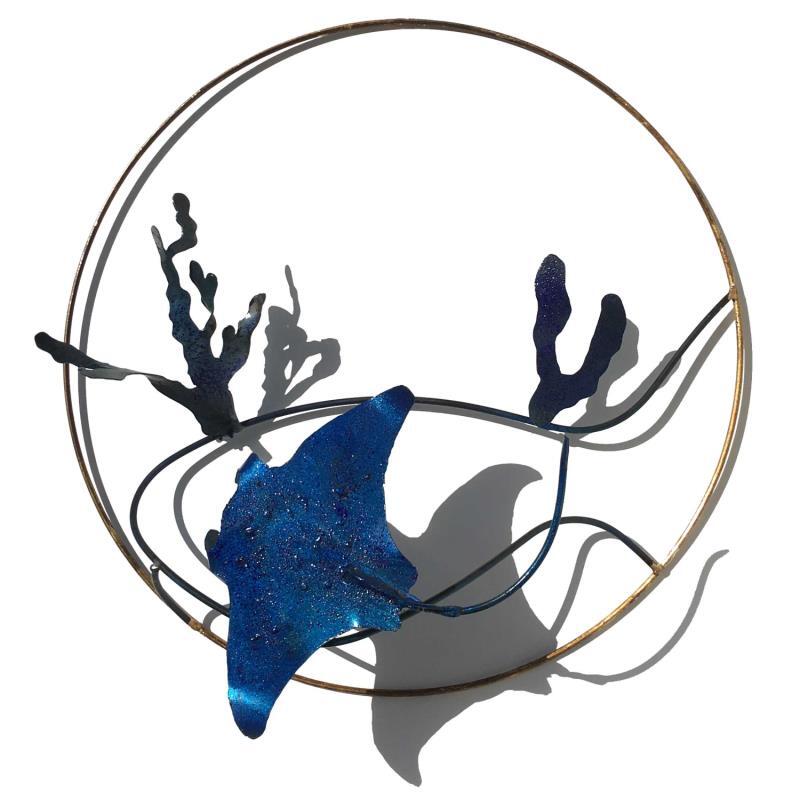 Sculpture Blue manta by Eres Nicolas | Sculpture Figurative Animals Metal