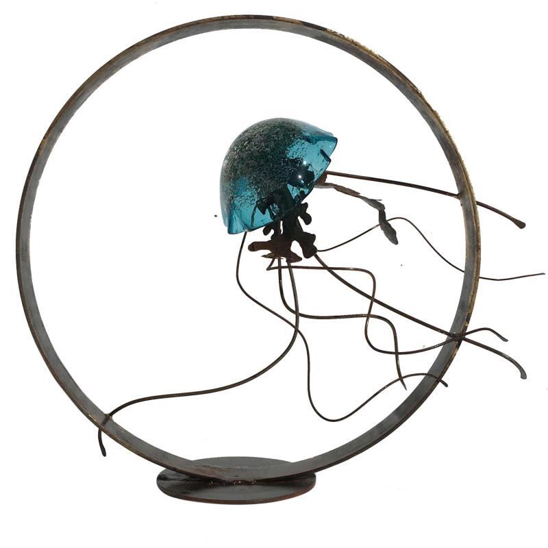 Sculpture Méduse Bleue Aquamarine by Eres Nicolas | Sculpture Figurative Animals Metal