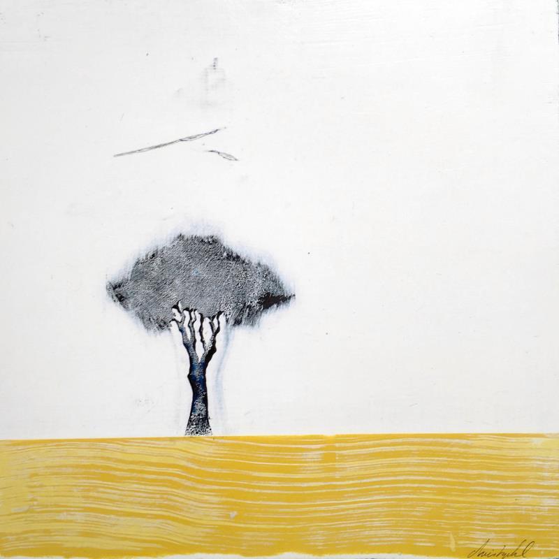 Gemälde Comme un jaune arborescent #179 von ChristophL | Gemälde Figurativ Minimalistisch Holz Acryl Tinte