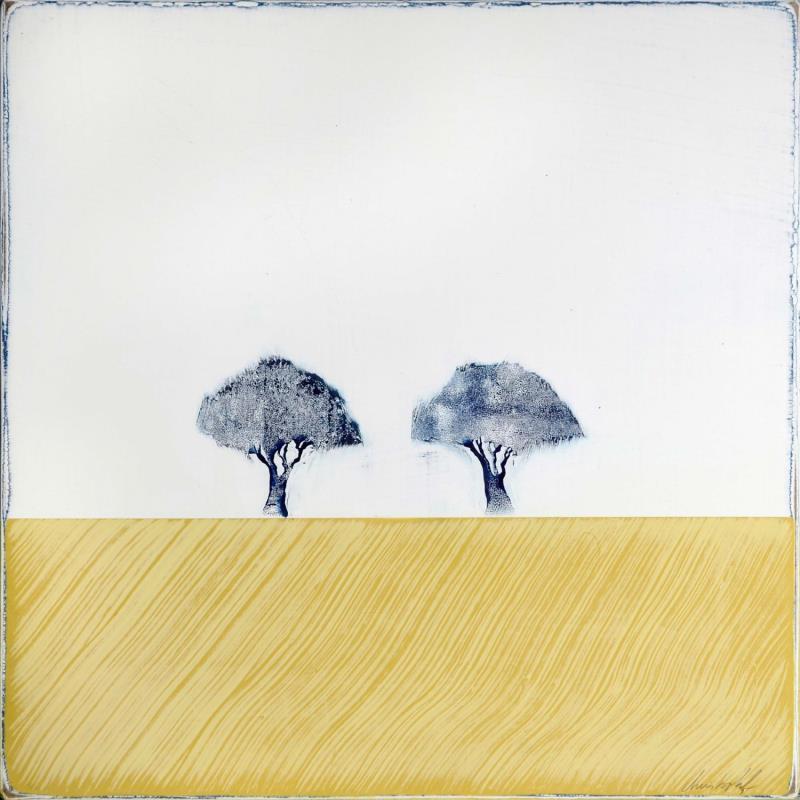 Peinture Comme un jaune arborescent #242 par ChristophL | Tableau Figuratif Paysages Minimaliste Bois Acrylique Encre