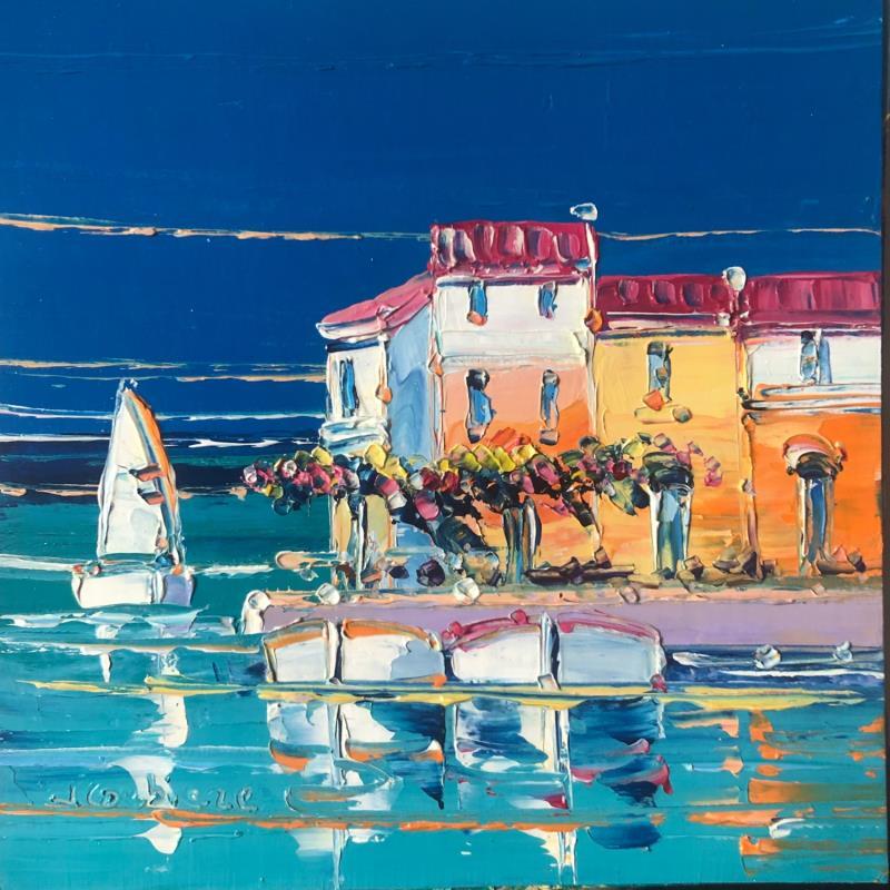 Gemälde Terrasses du petit port  von Corbière Liisa | Gemälde Figurativ Öl Landschaften, Marine, Pop-Ikonen