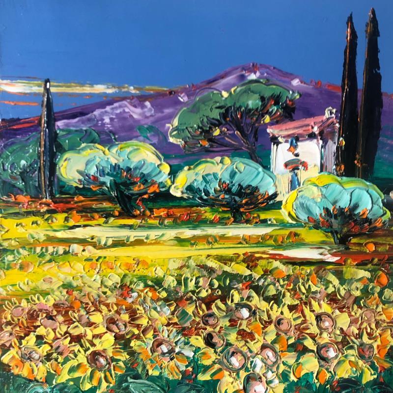 Painting Cabane aux tournesols by Corbière Liisa | Painting Figurative Landscapes Oil