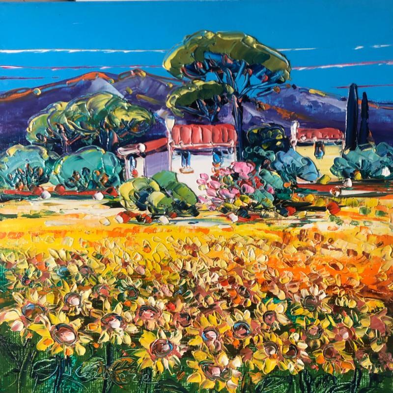 Painting Tournesols près d'Arles by Corbière Liisa | Painting Figurative Landscapes Oil