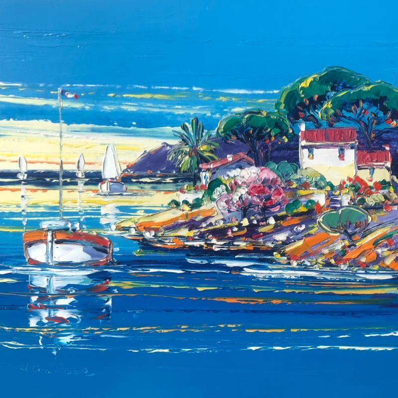Painting Reflets des bateaux by Corbière Liisa | Painting Figurative Oil Landscapes, Marine