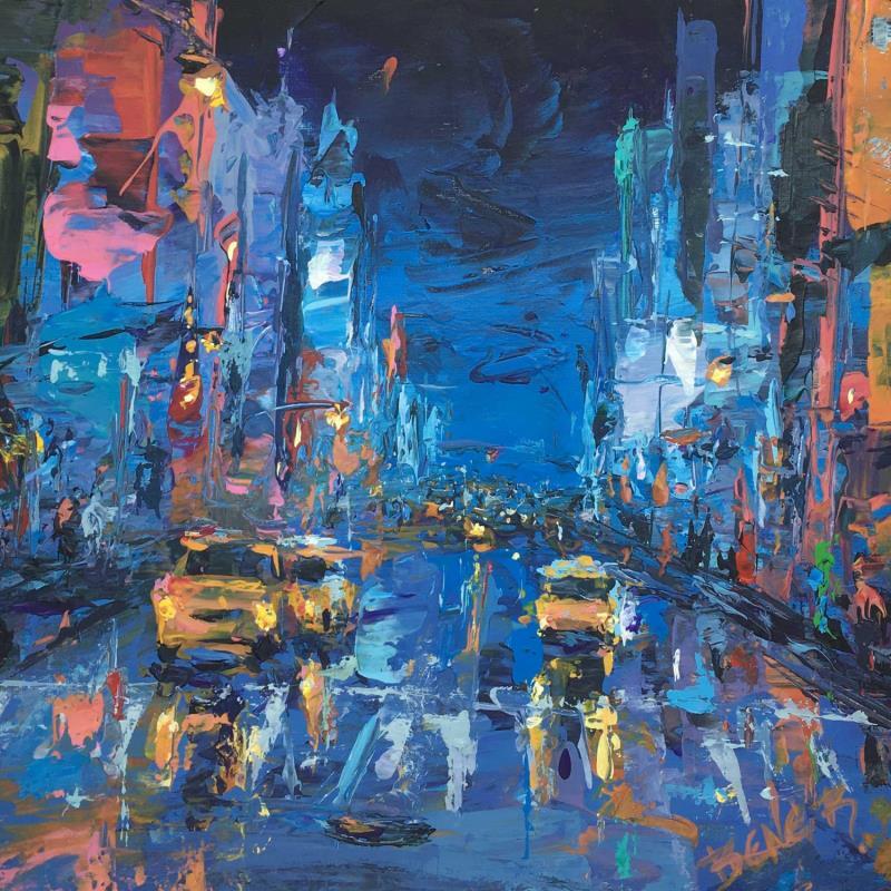 Painting Blue night in NYC by Rodrigues Bené | Painting Figurative Urban Acrylic