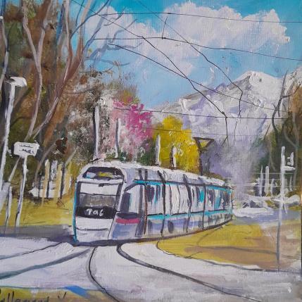 Painting Tramway Grenoble by Lallemand Yves | Painting Figurative Acrylic Pop icons, Urban