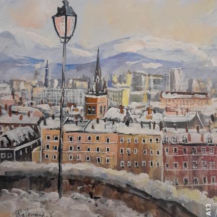 Peinture Grenoble sous la neige par Lallemand Yves | Tableau Figuratif Acrylique Urbain