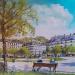 Peinture Place Victor Hugo par Lallemand Yves | Tableau Figuratif Urbain Acrylique Papier