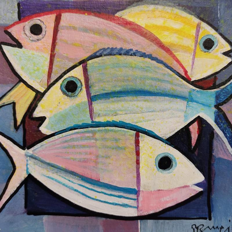 Peinture AQ 28 Quatre poissons par Burgi Roger | Tableau Figuratif Natures mortes Acrylique