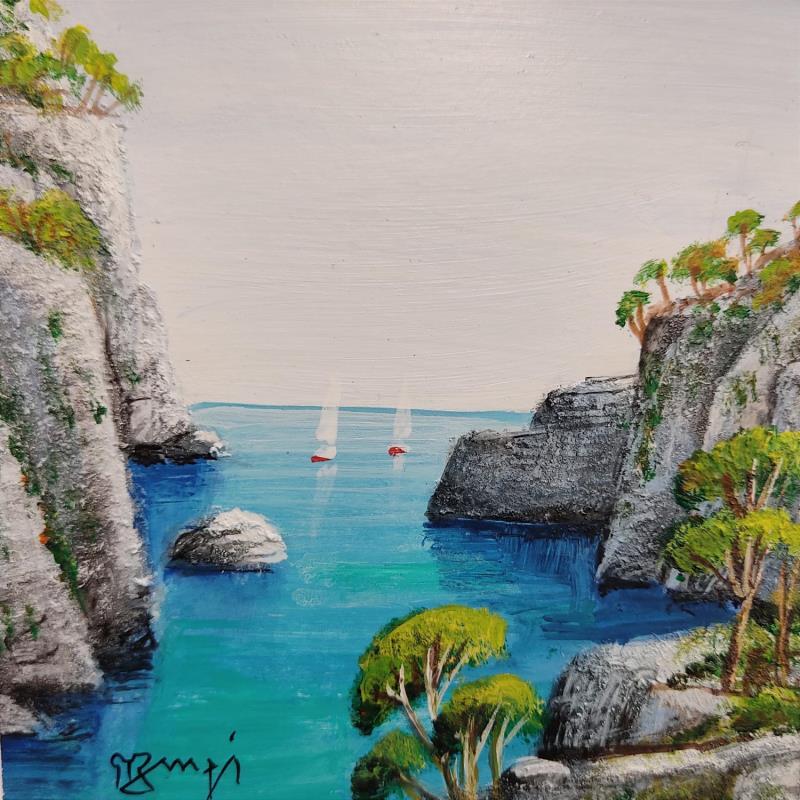 Gemälde AQ 32 Calanque aux pins 1 von Burgi Roger | Gemälde Figurativ Landschaften Marine Acryl