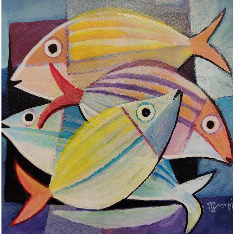 Peinture AQ 29 Quatre poissons 2 par Burgi Roger | Tableau Figuratif Natures mortes Acrylique