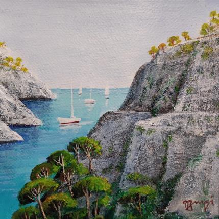 Painting AQ 36 Entrée dans la calanque by Burgi Roger | Painting Figurative Acrylic Landscapes, Marine, Nature, Pop icons