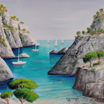 Painting AQ 40 Visite des calanques by Burgi Roger | Painting Figurative Acrylic Marine
