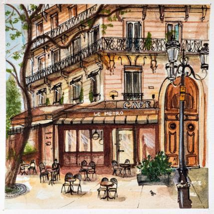 Peinture Café parisien Le Métro  par Sorokopud Angelina | Tableau Réalisme Aquarelle Urbain