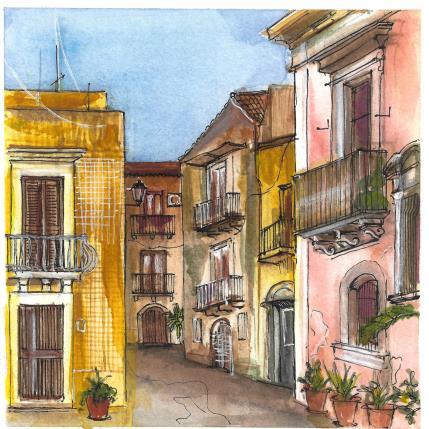 Painting Heure dorée dans une ruelle italienne by Sorokopud Angelina | Painting Realism Watercolor Urban