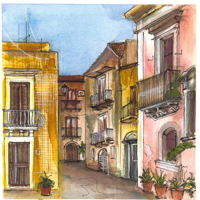 Peinture Heure dorée dans une ruelle italienne par Sorokopud Angelina | Tableau Réalisme Urbain Aquarelle