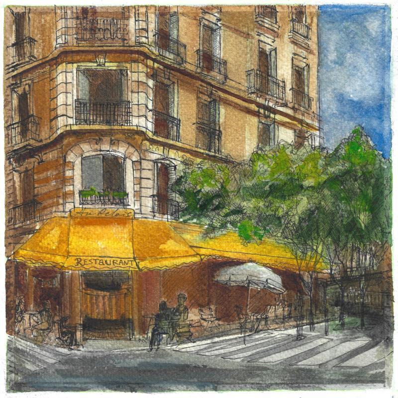 Peinture Déjeuner au relais parisien par Sorokopud Angelina | Tableau Réalisme Urbain Aquarelle